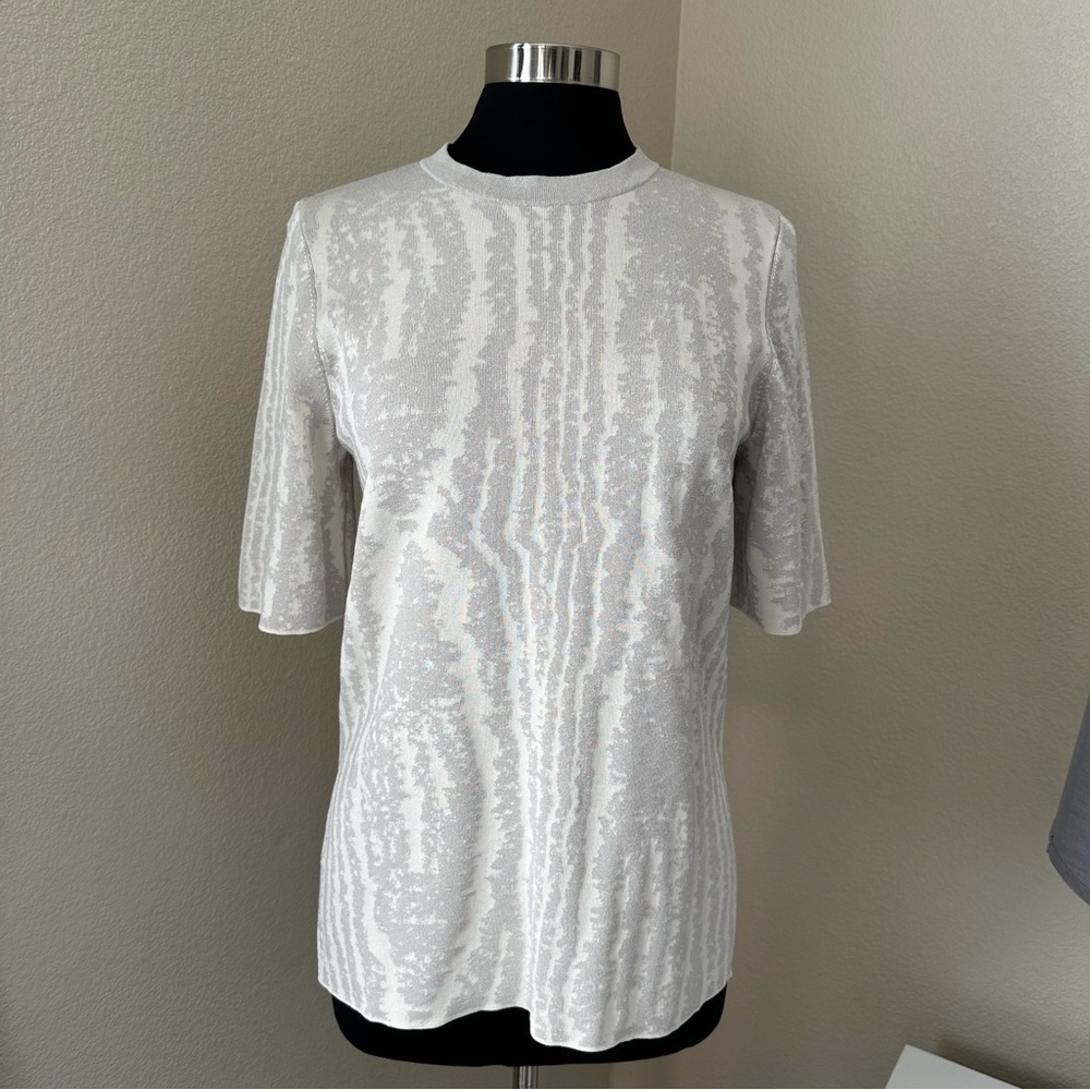 COS Waves Short Sleeve Grey Cream Top Size S